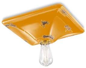 Plafoniera Vintage Quadrata Grande Ceramica Gialla 1 Luce E27