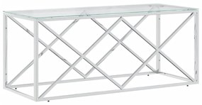 Tavolino da salotto 110x45x45 cm in acciaio inox e vetro