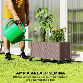 Fioriera Rialzata da 85L con Ruote Bloccabili Autoirrigazione e Fori di Drenaggio in PP Marrone...