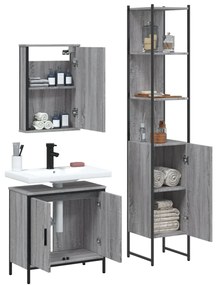 Set mobili da bagno 3 pz grigio sonoma in legno multistrato