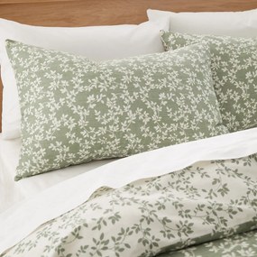 Set copripiumino e federa verde in percalle di cotone per letto matrimoniale/per letto esteso 3 pezzi 230x220 cm Shadow Leaves – Bianca