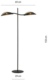 Piantana Contemporaneo Ares Acciaio Nero Oro 2 Luci E14 Ip20