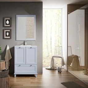 Mobile bagno da terra con lavabo L 60 x H 84 x P 45 cm celeste, 2 ante per vasca centrale Unike