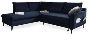 Divano letto angolare in velluto blu scuro L, angolo sinistro Stylish Stan - Miuform