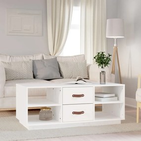 Tavolino Da Salotto Bianco 100x50x41 Cm Legno Massello Di Pino /