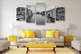 Quadri 5 pezzi – Canale famoso a Venezia in bianco e nero