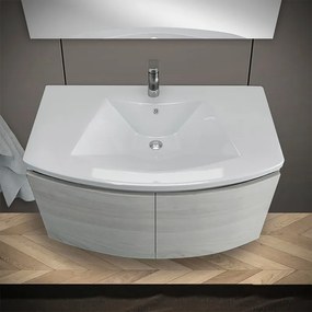 Mobile bagno sospeso curvo 80 cm rovere nordico con lavabo e specchio