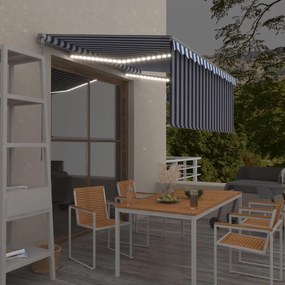 Tenda Sole Retrattile Manuale Con Led 3x2,5m Blu E Bianco /
