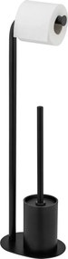 Porta carta igienica nero in acciaio con supporto con spazzola Levante – Wenko