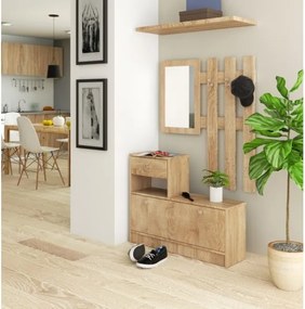 Mobile Ingresso 90 Cm Con Scarpiera Appendiabiti E Specchio Rovere Ralph