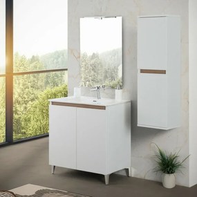 Mobile bagno a terra 80 cm bianco e rovere con 2 ante soft-close Kleo