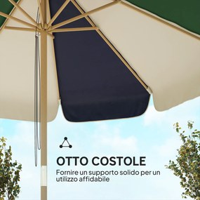 Ombrellone da Giardino Tettuccio a Blocchi di Colore con 8 Stecche UV 30+ con Telaio Effetto Legno Blu Verde e Crema...