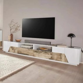 Porta TV Alien con dimensioni 260 x 43 x 46 cm Lowboard in Bianco Laccato/Acero Pereira