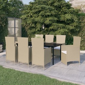 Set da Pranzo da Giardino 9 pz con Cuscini Beige