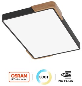 Plafoniera LED Rettangolare 30W CCT, 60x40cm, Legno/Nero - OSRAM LED Colore Bianco Variabile CCT