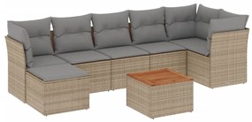 Set Divano da Giardino 8 pz con Cuscini Beige in Polyrattan