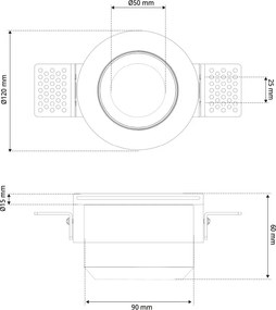 Portafaretto Rotondo Ø120x60mm GU10 in Gesso Pitturabile con Vetro