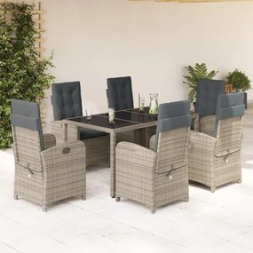 Set da Pranzo da Giardino 7 pz con Cuscini in Polyrattan Grigio