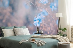 Carta da parati – Fiori blu su sfondo vintage