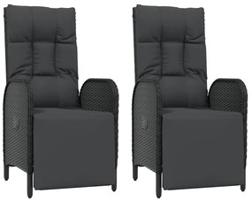 Set da pranzo da giardino 9 pz con cuscini nero in polyrattan