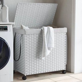 Cesto Portabiancheria Con Ruote Bianco 60x35x60,5 Cm Rattan /