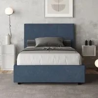 Letto imbottito 1 piazza e mezza 120x190 cm Mika - Contenitore,Microfibra,Blu