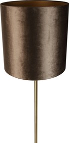 Lampada da terra ottone con paralume in velluto marrone 40 cm - Simplo