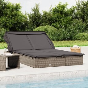 Lettino Doppio Tetto Pieghevole Grigio 213x118x97 Cm Polyrattan /