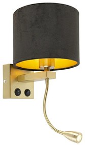 Lampada da parete moderna in ottone con paralume in velluto nero - Brescia