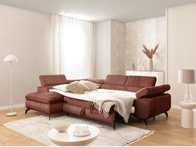 Divano angolare color terracotta (con penisola a sinistra/a L) con rivestimento in velluto a coste Marbeya – Ropez