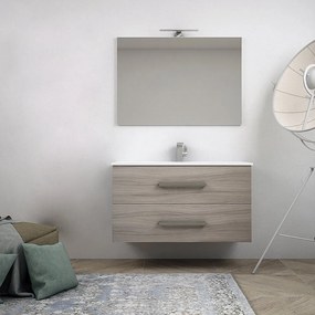 Mobile per bagno 100cm sospeso finitura larice con specchio filo lucido