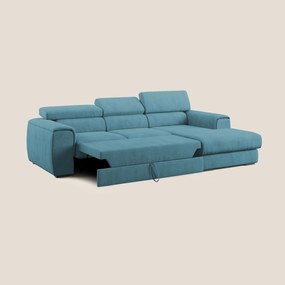Zeno Divano angolare con pouf estraibile poggiapiedi in tessuto morbido impermeabile T02 azzurro