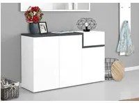 Scarpiera moderna, Made in Italy, 3 ante e 1 anta a ribalta, Mobile Portascarpe da ingresso, cm 120x40h80, Bianco lucido e Grigio Ardesia