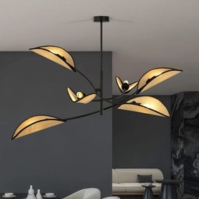 Lampadario a Sospensione in Acciaio e Tessuto LOTUS 6 Nero 6xE14 Colore del corpo Nero e Rattan
