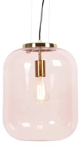 Lampada a sospensione Art Déco in ottone con vetro rosa - Bliss