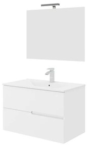 Mobile sottolavabo e lavabo con illuminazione Eva bianco in mdf L 80 x H 51 x P 46 cm 2 cassetti