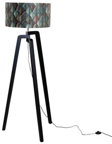 Lampada da terra nera con paralume in velluto motivo foglia 50 cm - Puros