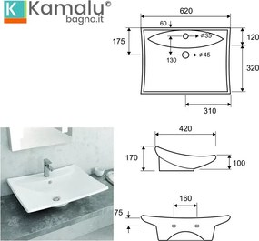 Lavabo da appoggio moderno 60cm linea Litos-T160 - KAMALU