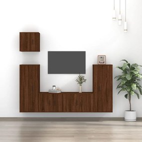 Set mobili porta tv 5 pz rovere marrone in legno multistrato