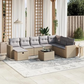 Set divano da giardino 9 pz con cuscini beige misto polyrattan