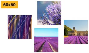 Set di quadri – Campo di lavanda con astrazione