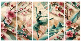 Quadri 5 pezzi – Ballerina geometrica in movimento