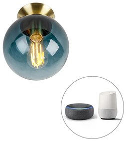 Lampada da soffitto intelligente in ottone con vetro blu oceano incl. Wi-Fi ST64 - Pallon