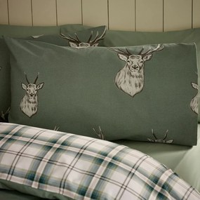 Set copripiumino e federa verde per letto matrimoniale 200x200 cm Stag Check – Catherine Lansfield