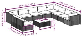 Set Divani da Giardino 11 pz con Cuscini in Polyrattan Grigio