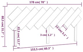 Testiera per Letto Grigio178x3x80,5cm in Legno Massello di Pino