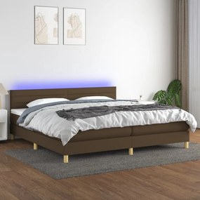 Letto a molle materasso e led marronescuro 200x200cm in tessuto