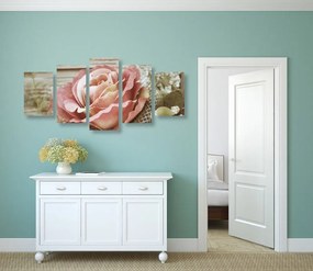 Quadri 5 pezzi – Rosa vintage elegante