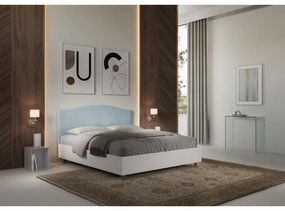 Letto contenitore da 160x190 in legno bianco e testata in microfibra azzurro Grace