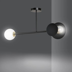 Plafoniera 2 Luci Inari In Acciaio Nero E Sfera In Vetro Opalino